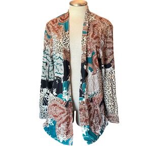 Chico's Open Front Cardigan Leopard Paisley Print Duster‎ Jacket XL (Chicos 3)